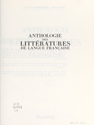 cover image of Anthologie des littératures de langue française
